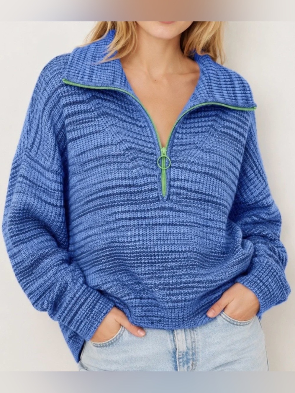 aerie Quarter Zip Sweater in Marbled Blue
